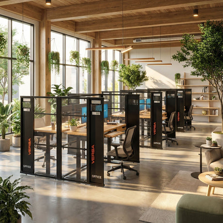 modern office cubicles modular workspace WorkNest VersaDesk standing desk office setup