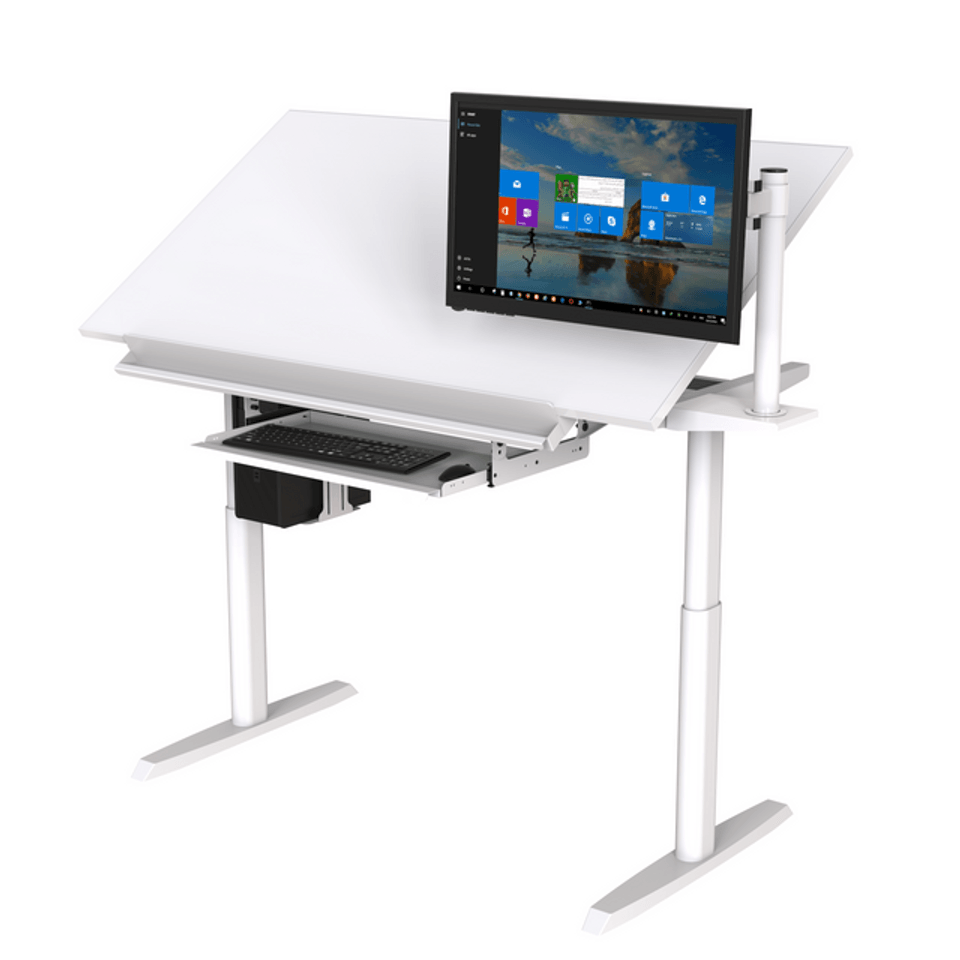 monitor arms ergonomic workspace setup with dual monitors and adjustable desk