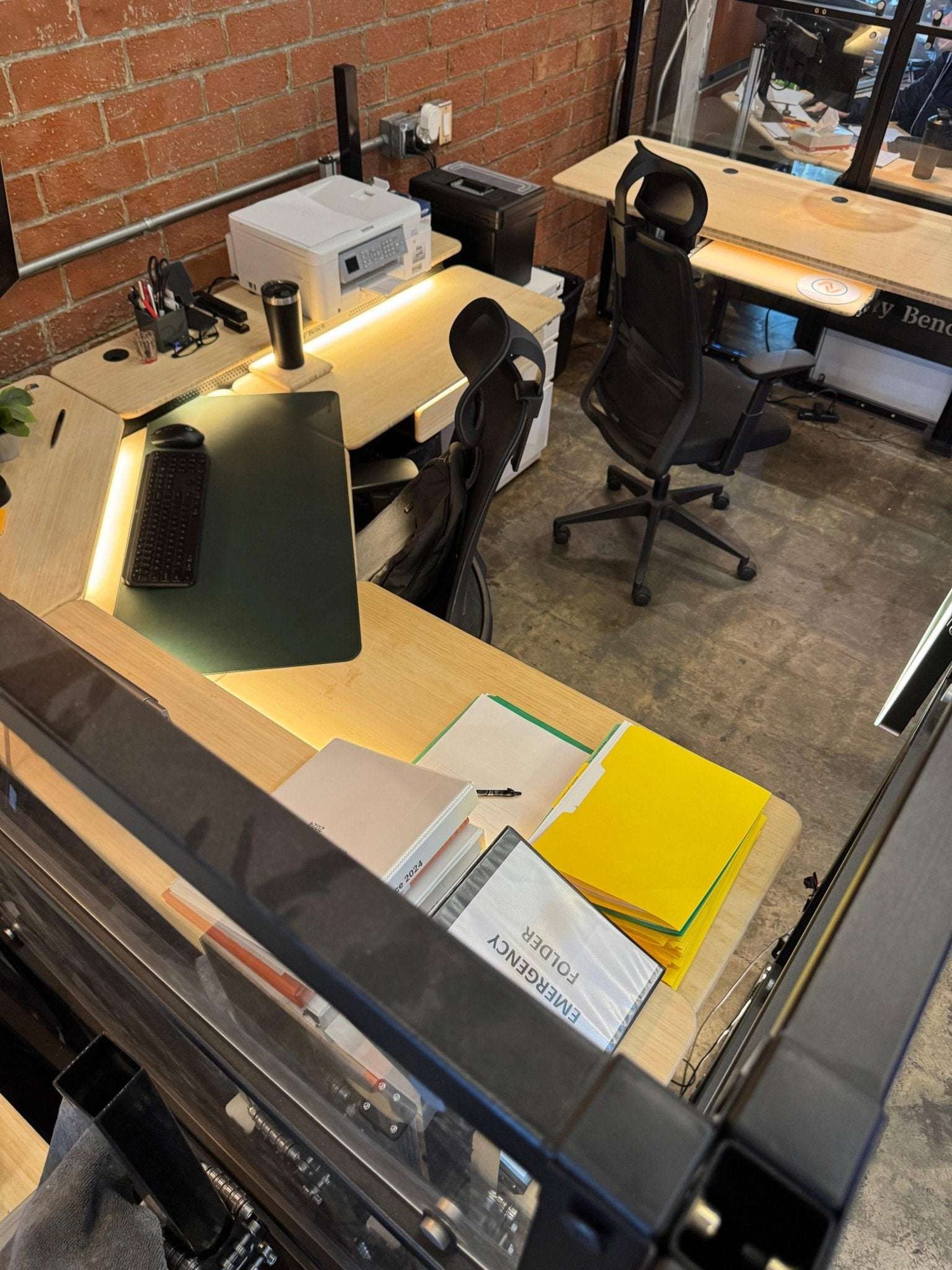 Foundry Bench™ Corner Standing Desk featuring collaborative office layout