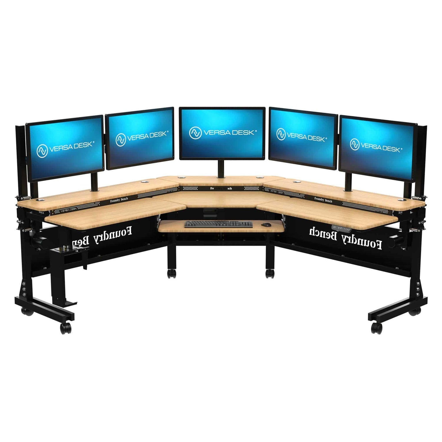 Height adjustable corner workstation with ergonomic productivity layout