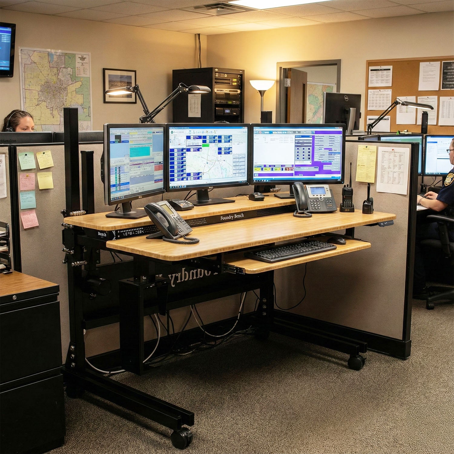 Desk that adjusts to standing for active office workflow flexibility
