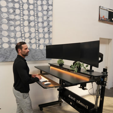 Foundry Bench Standing Desk Smooth and Steady Uplift Action