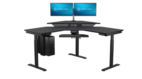 Modern ergonomic desk with dual monitors for efficient daily workflow