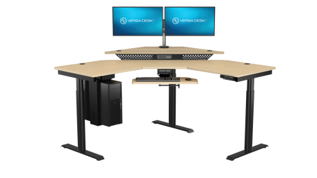 Standing desk riser with dual monitor support for remote work setup