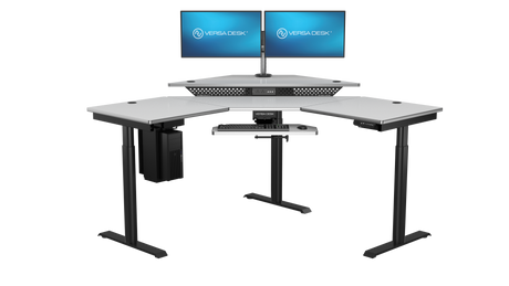 Modern gaming corner desk with height-adjustable standing frame