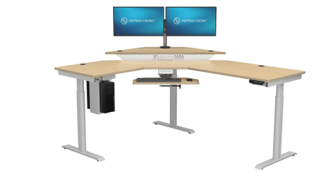 Adjustable standing desk for stock trading and dual monitor setup