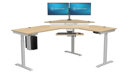 Electric sit stand desk for trading setup with wide workspace surface