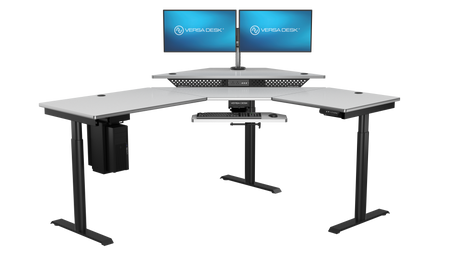 Professional office setup with adjustable PowerLift standing desk