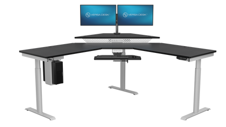 Corner gaming workstation with adjustable electric standing desk