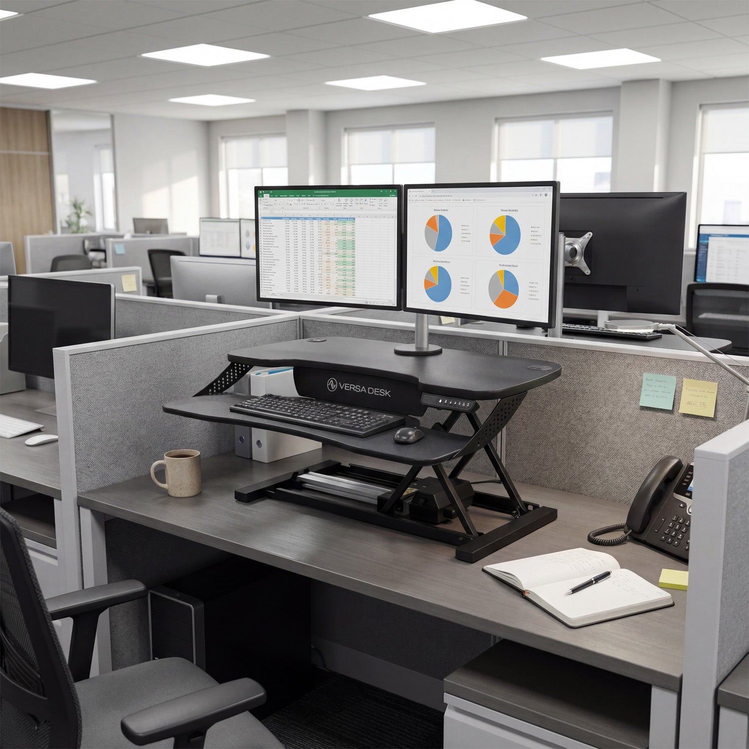 PowerPro Elite Electric Standing Desk Converter with Programmable Switch, USB Port and Mobile APP