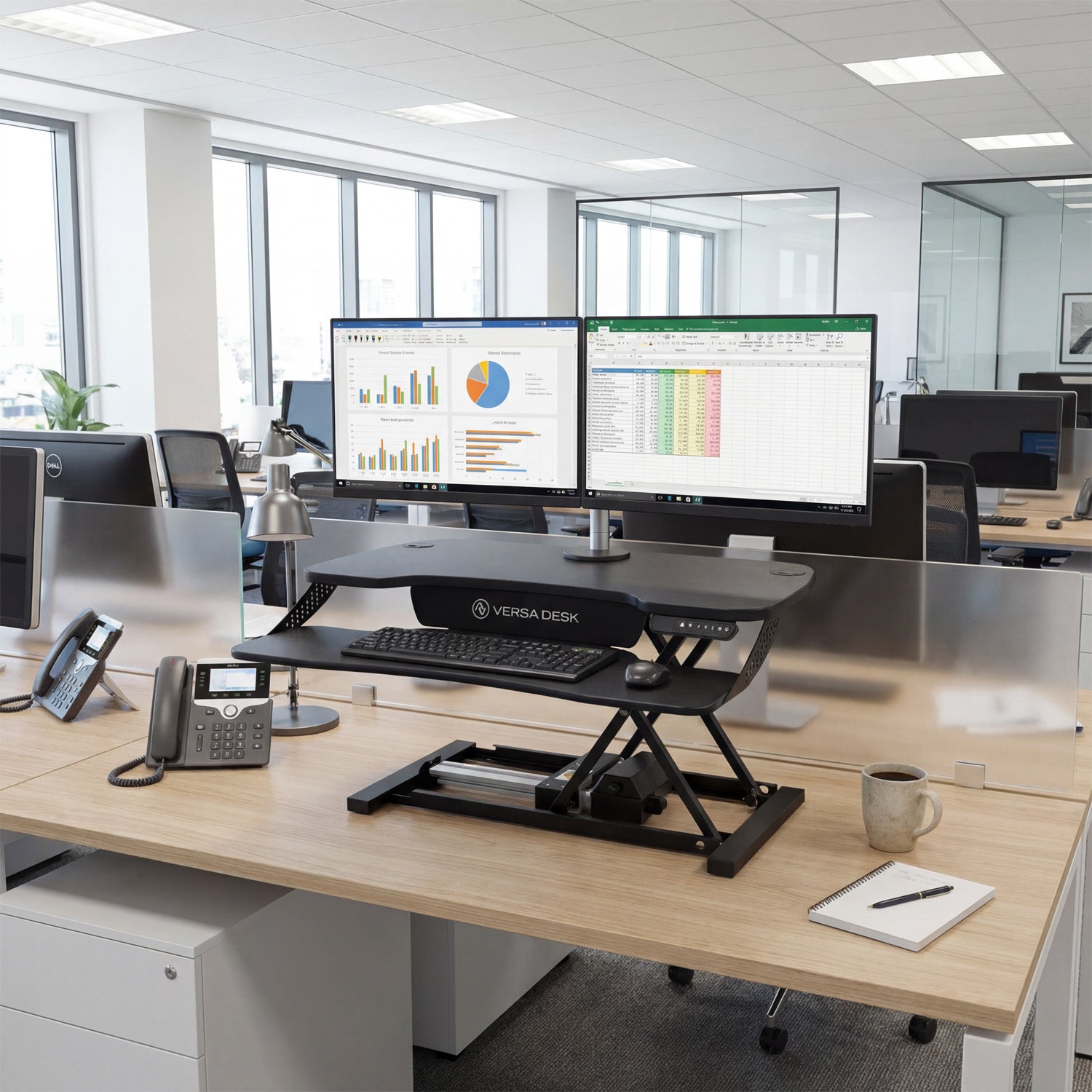 PowerPro Elite Electric Standing Desk Converter with Programmable Switch, USB Port and Mobile APP