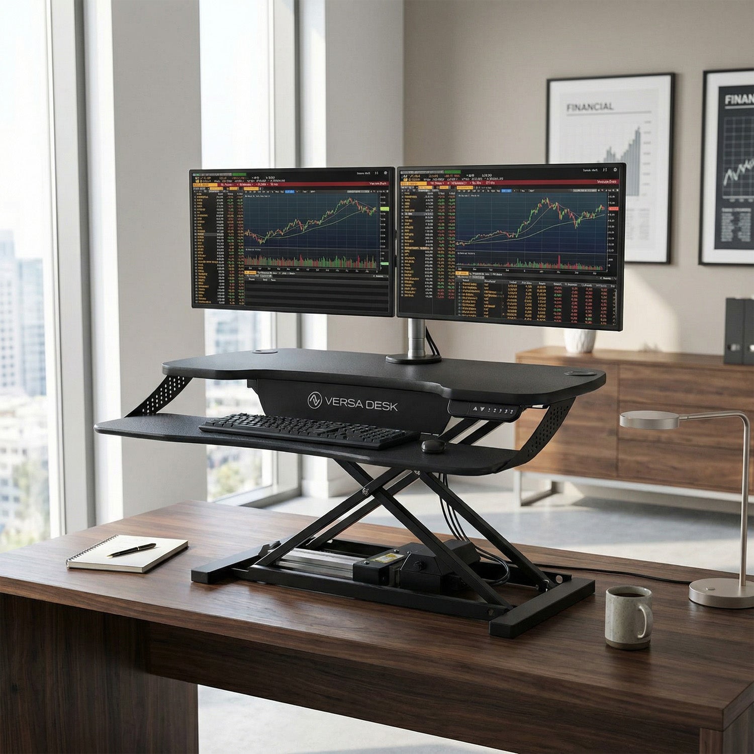 PowerPro Elite Electric Standing Desk Converter with Programmable Switch, USB Port and Mobile APP