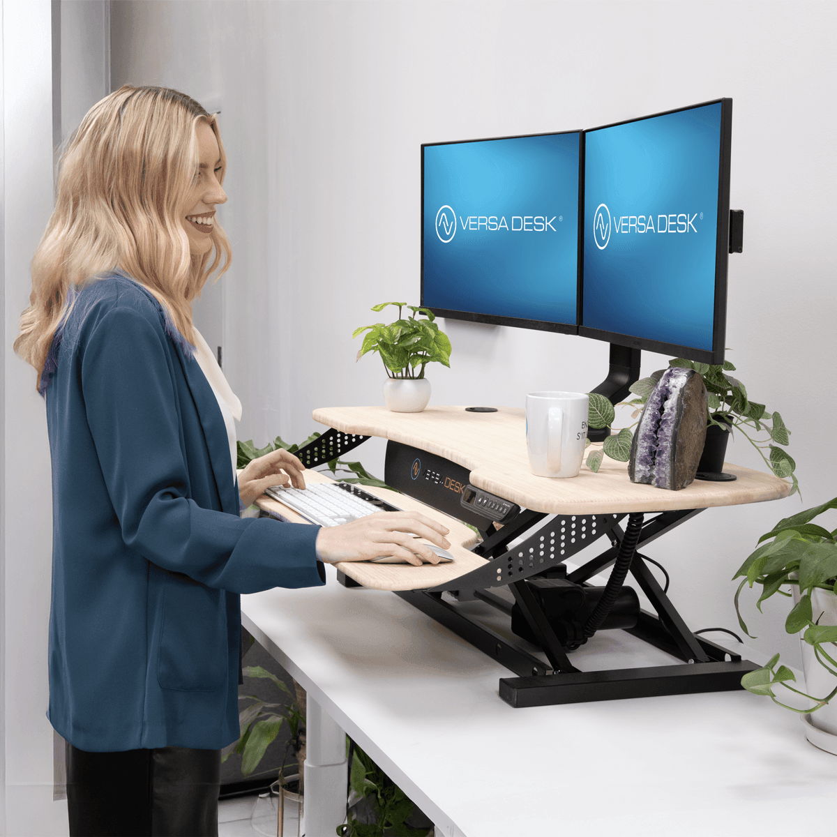PowerPro Elite Electric Standing Desk Converter with Programmable Switch, USB Port and Mobile APP