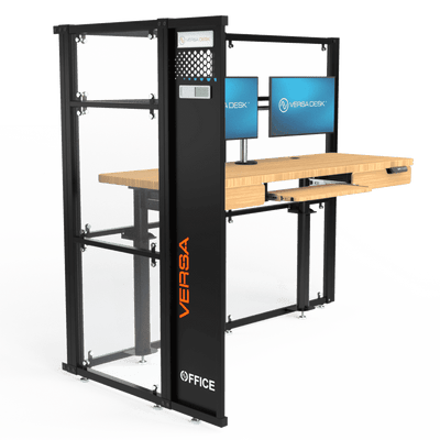 L-shaped WorkNest office cubicle workstation with modular desk and privacy panels.