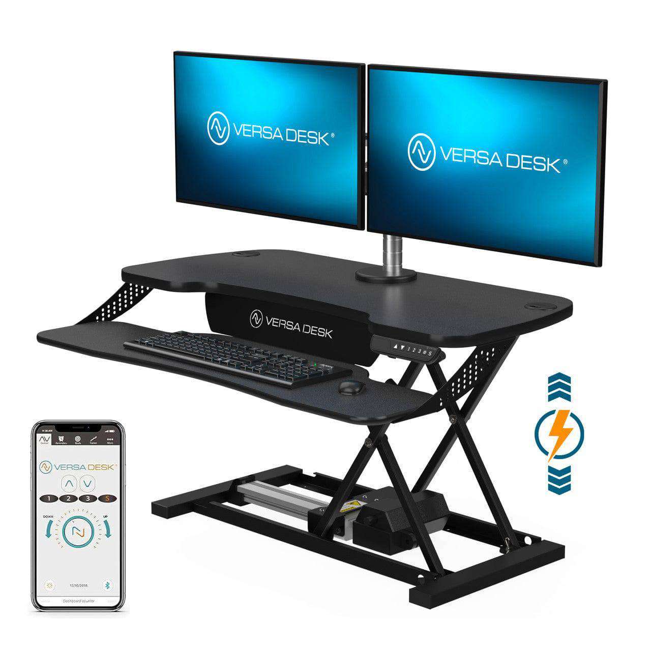 PowerPro® Elite Electric Standing Desk Converter with Programmable Switch, USB Port and Mobile APP - VersaDesk