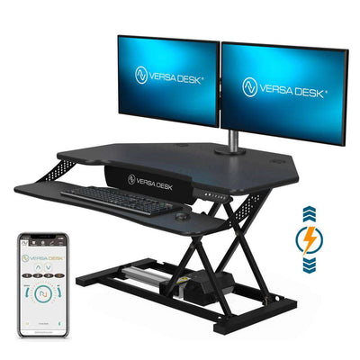 PowerPro® Elite Corner Electric Standing Desk Converter Programmable w/USB Charging Port and Mobile APP - VersaDesk